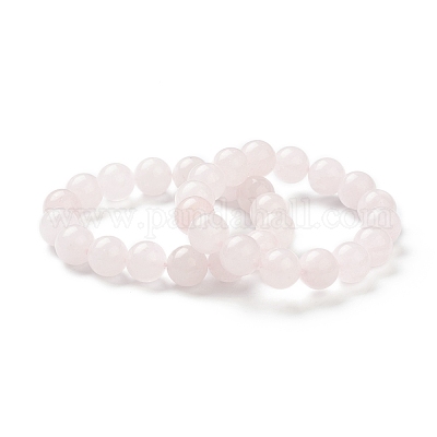 Натуральный розовый кварц бисером браслеты простирания BJEW-A117-E-11-1