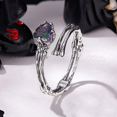 925 кольцо-манжета из стерлингового серебра с микропаве и кубическим цирконием RJEW-P171-04AS-1