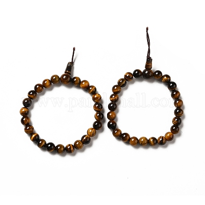 Natural Tiger Eye Gourd Beaded Stretch Bracelet for Women, Inner Diameter:  2-1/4 inch(5.7cm)