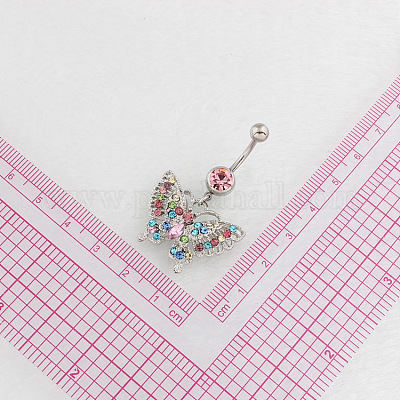 Кольцо для живота с подвеской в виде бабочки и стразами BUER-PW0001-029A-1