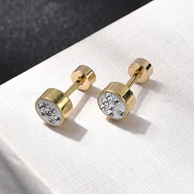 Плоские круглые серьги-гвоздики из нержавеющей стали 304 EJEW-F396-03G-01-1