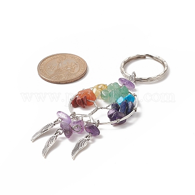 Брелок с подвеской из натуральных и синтетических драгоценных камней дерево жизни с подвеской в виде крыльев из сплава KEYC-JKC00466-1