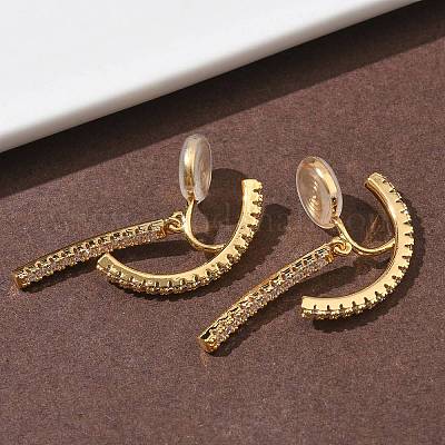 Латунные серьги-клипсы с микропаве из прозрачного кубического циркония EJEW-K286-13G-1