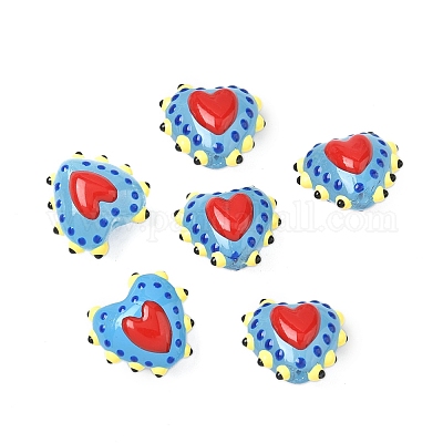Запекаемые стеклянные бусины с рисунком в виде сердца LAMP-V001-09E-1