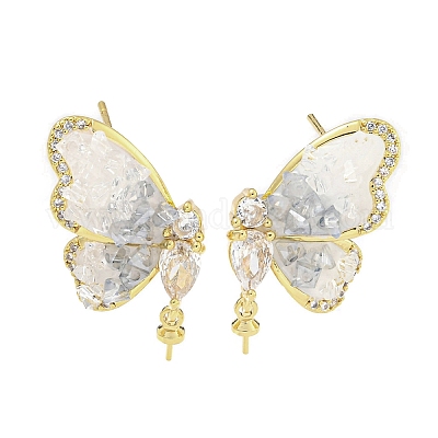 Серьга-пусет из латуни с эмалью и фианитами KK-Q820-07G-1