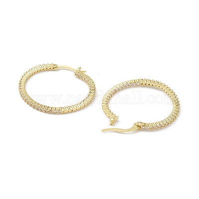 Круглая стойка для колец с покрытием из латуни кубический цирконий серьги-кольца для женщин EJEW-K245-18G-1