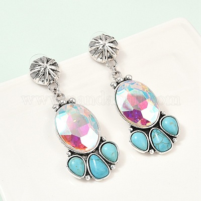 Серьги-гвоздики из сплава синтетической бирюзы EJEW-U053-04B-AS-1