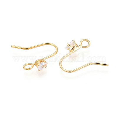 Крючки для серег из латуни с прозрачным фианитом KK-T077-17G-04-1