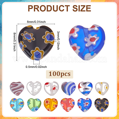 100 шт. бусины миллефиори ручной работы в форме сердца LAMP-ME0001-09-1