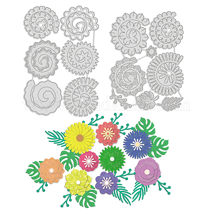 GLOBLELAND Flower Composition Cutting Dies Metal Leaves Embossing Stencils Die Cuts for Paper Card Making Decoration DIY Scrapbooking Album Craft Decor DIY-WH0309-035-1