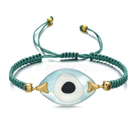 Oeil de cheval avec mauvais œil bracelet de perles tressées en acrylique BJEW-BB7272425-P-1
