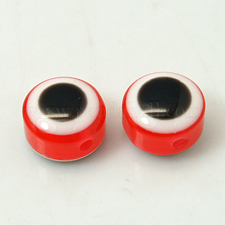 Evil Eye Style Resin Flat Round Beads X-RESI-S127-9-1