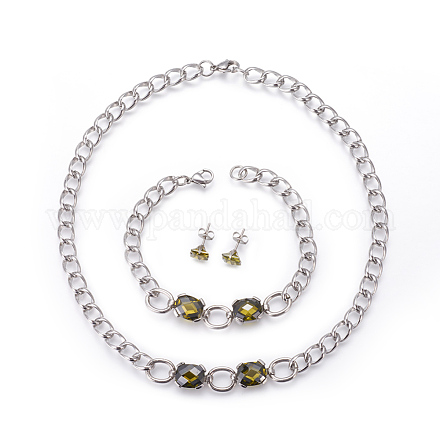 Puces d'oreille en 304 acier inoxydable & colliers avec pendant & kits de bijoux bracelets avec lien SJEW-L135-01G-1