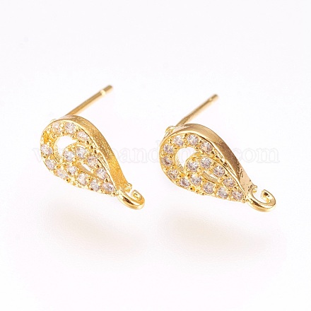 Brass Micro Pave Cubic Zirconia Stud Earring Findings KK-F753-04G-RS-1