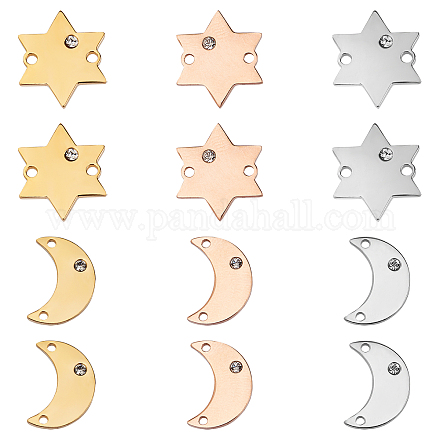 Unicraftale 12pcs3色の星と月のリンク316ステンレス鋼のマイクロパヴェキュービックジルコニアリンクdiyブレスレットネックレスジュエリー作りのための混合色の月と星のコネクター STAS-UN0010-05-1