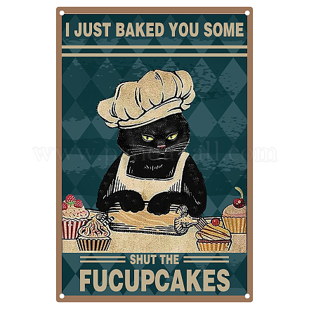CREATCABIN Funny Black Cat Metal Tin Sign Vintage Home Decor Personalized Art Retro Hanging Iron Poster Plaque I Just Baked You Some Shut The Fucupcakes for Bathroom Kitchen Decorations 8 x 12 Inch AJEW-WH0157-507-1
