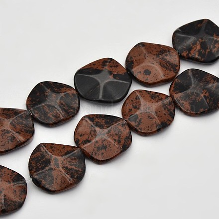 Vague plats ronds acajou naturel obsidienne perles brins G-N0153-03-1