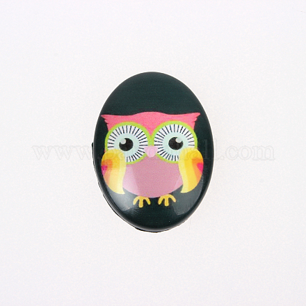Cartoon Owl Printed Glass Oval Cabochons X-GGLA-N003-8x10-B35-1