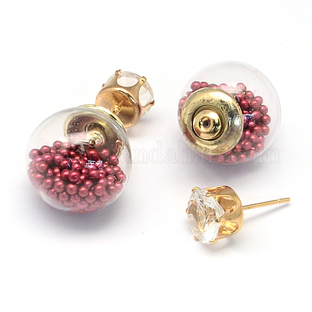 Women's Double Sided Glass Ball Stud Earrings EJEW-R104-07I-1