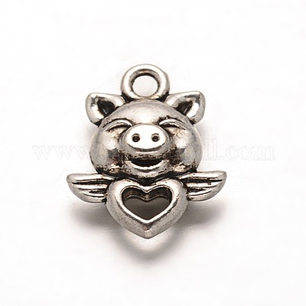 Tibetan Style Alloy Pig Charms PALLOY-ZN49859-AS-RS-1