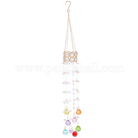 Цветочные круглые стеклянные бусины с кисточками HJEW-WH20020-007C-1