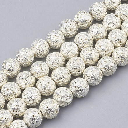 Brins de perles de pierre de lave naturelle galvanisées G-T098-01C-14-1