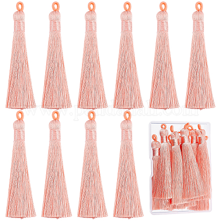 SUNNYCLUE 1 Box 10Pcs Pink Bookmark Tassels Bulk Handmade Tassel Big Nylon Tassels Silky Soft Tassels with Hanging Loops for Jewelry Making DIY Keychain Necklace Earring Bookmarks Gift Tag Crafts FIND-SC0003-38A-1