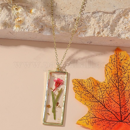 Прямоугольник с внутренним цветком из смолы подвеска железный трос цепочка ожерелье для женщин FS-WG0F8F1-03-1