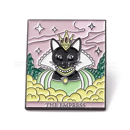 皇后の言葉エナメルピン  バックパックの服のための猫のタロット合金バッジ  電気泳動黒  クラウン模様  30.5x25.5x1.5mm  ピン：1mm JEWB-H007-20EB-1