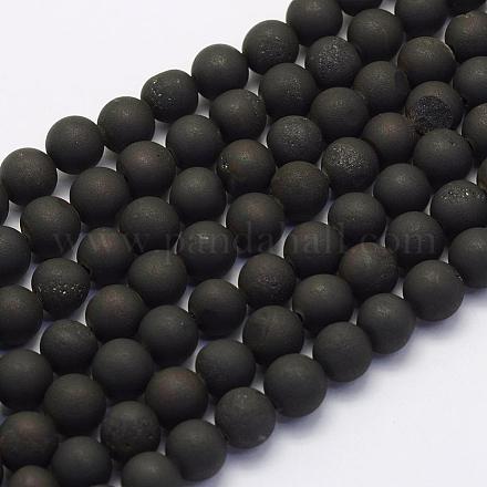Chapelets de perles en agate druzy naturelle électrolytique G-G708-8mm-09-1