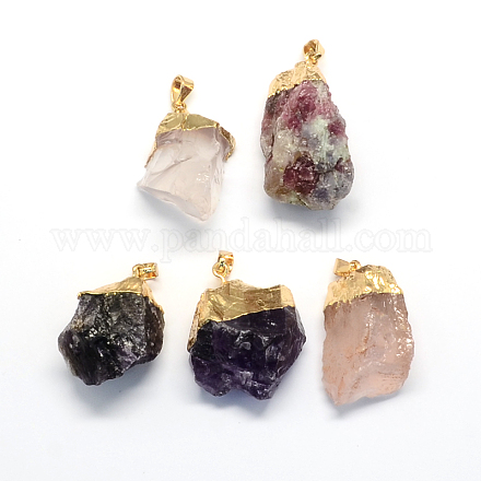 Plated Natural Crystal Pendants and Labradorite Pendants with Golden Tone Brass Findings G-R275-18-1