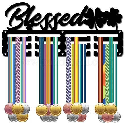 CREATCABIN Blessed Medal Holder Medal Hangers Medal Rack Display Sports Metal Hanging Awards Iron Small Clover Mount Awards for Wall Home Badge Race Running Soccer Medalist Black 11.4 x 5.1 Inch ODIS-WH0055-111-1