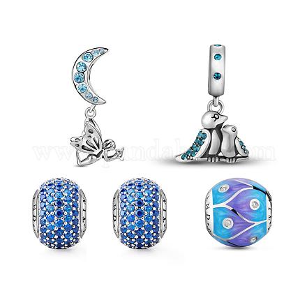 TINYSAND Enamel The Moon Represents-My Heart Set Sterling Silver Cubic Zirconia European Beads TS-Cset-079-1