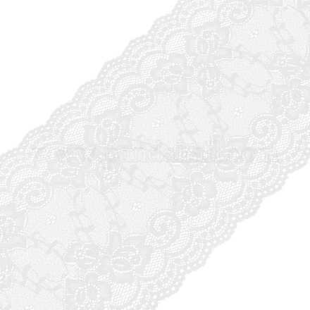 Fingerinspire 180mm breiter elastischer Besatzstoff 9m dehnbares Spitzenband (weiß) mit Blumenmuster für Brauthochzeitsdekorationen EW-WH0003-02B-1