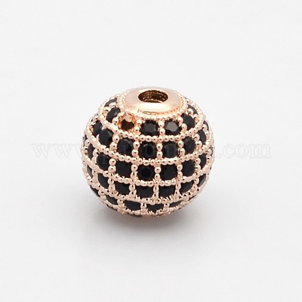 CZ Brass Micro Pave Grade AAA Black Color Cubic Zirconia Round Beads KK-O065-6mm-01RG-NR-1