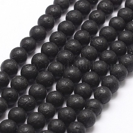 Brins de perles en pierre de lave naturelle (remplie de colle colorée) G-A163-04-6mm-1