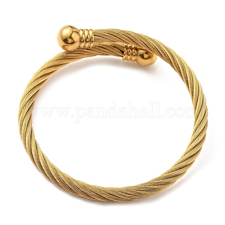 Placage ionique (ip) 304 bracelet manchette en corde torsadée en acier inoxydable avec 202 perles BJEW-Q767-09G-1