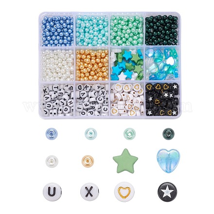 820Pcs Flat Round & Star & Heart Glass/Acrylic Beads DIY-FS0001-48-1
