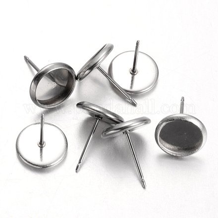 100Pcs Flat Round 304 Stainless Steel Stud Earring Settings STAS-TAG0001-15-1
