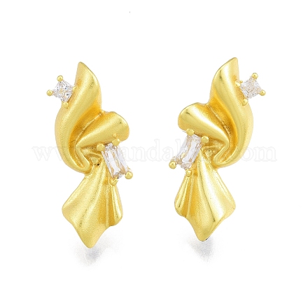 Rack Plating Brass with Clear Cubic Zirconia Stud Earring Findings KK-G437-10MG-1