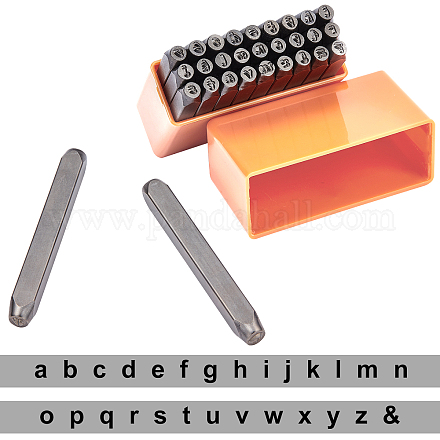 SuperZubehör 27pcs 61.5mm orange Kohlenstoffstahlstempel Kleinbuchstaben Metallstempelset Locher Leder Handwerksstempel perfekt zum Bedrucken von Metall Kunststoff Holz AJEW-WH0092-15-1