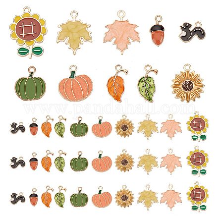 SUNNYCLUE 40Pcs 10 Style Autumn Theme Alloy Enamel Pendants ENAM-SC0003-40-1