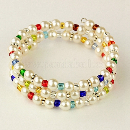 Fashion Glass Pearl Trible Wrap Bracelets BJEW-JB01073-01-1