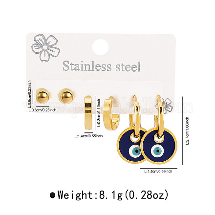 3 пара серег с эмалью от сглаза из нержавеющей стали 304 с плоскими круглыми серьгами FS-WGD16A1-01-1