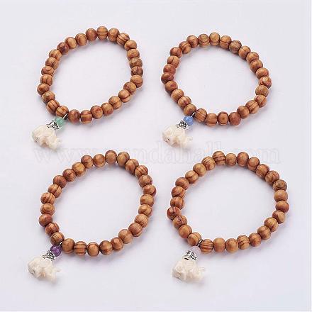 Perles rondes en bois étirer bracelets BJEW-JB02908-1