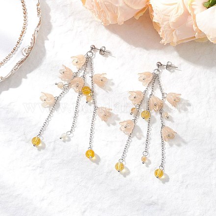 Серьги-гвоздики с кисточками из акрила EJEW-TA00648-03-1