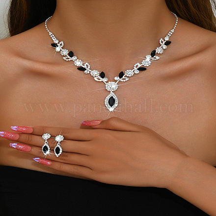 Комплекты из цепочек-подвесок и серег-гвоздиков с подвесками в виде конского глаза и латунных страз FS-WGAAA30-06-1