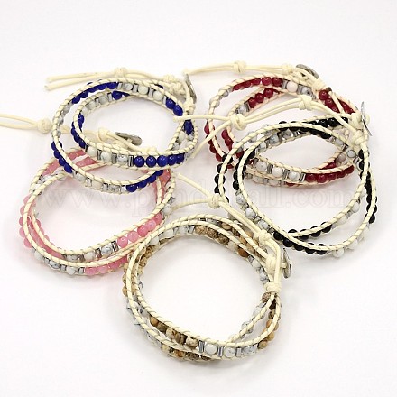 Two Loops Gemstone Beads Wrap Bracelets BJEW-N212-M-1