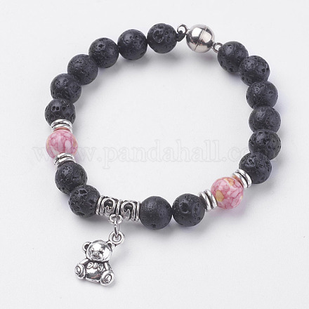 Bracelets de charme de perles de pierre de lave naturelle BJEW-E326-14F-1