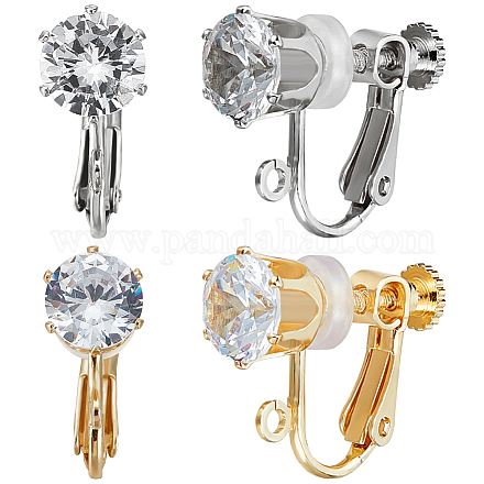 Beebeecraft 1 Box 6 Pair Earring Clips 14K Gold Plated & Platinum Plated Cubic Zirconia 2 Color Clip-on Non-Pierced Earring Converters Findings for DIY Jewellery Earring Making KK-BBC0010-24-1